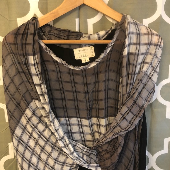 NICOLE MILLER ARTELIER CHECKED PRINTED SLEEVELESS BLOUSE Womens Medium - Picture 3 of 9